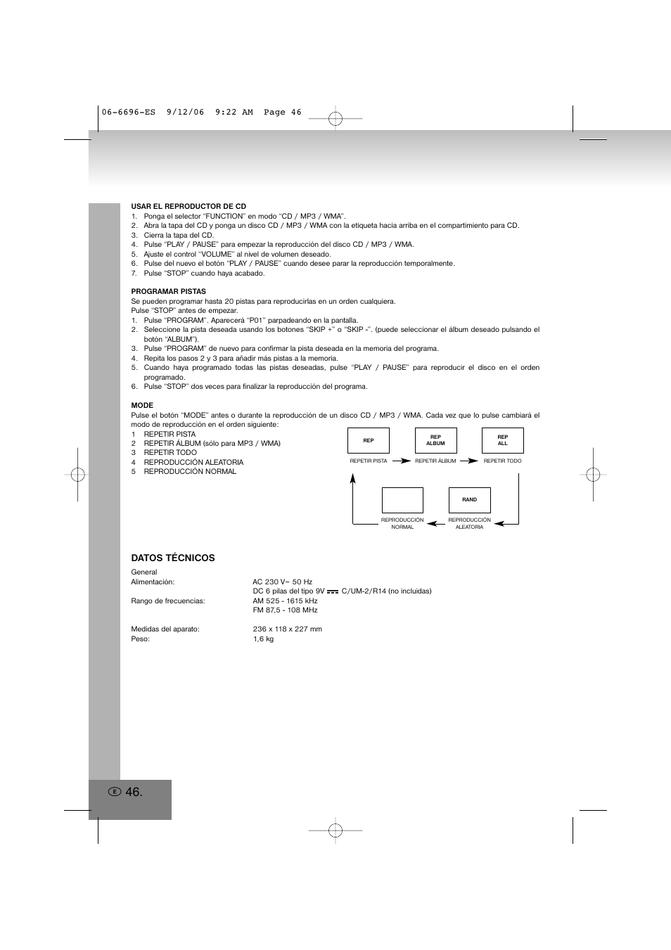 Datos técnicos | Elta 6696 User Manual | Page 46 / 90