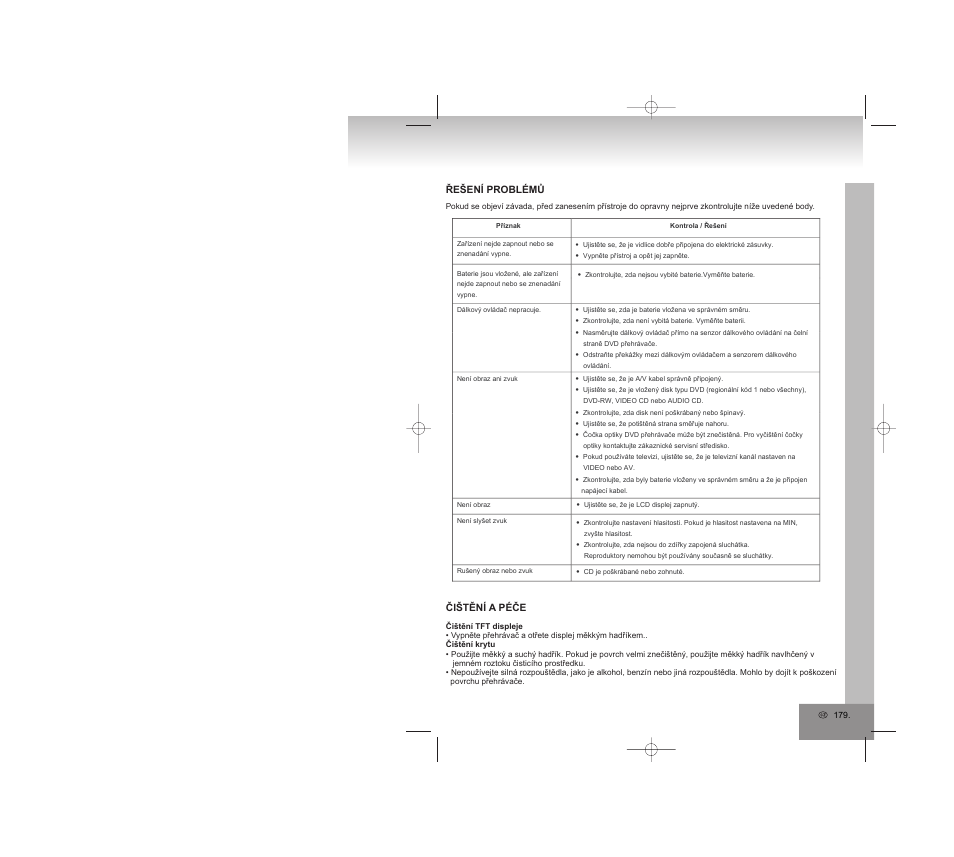 Řešení problémů, Čištění a péče | Elta 6740 User Manual | Page 179 / 254