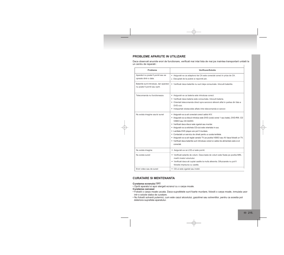 Probleme aparute in utilizare, Curatare si mentenanta | Elta 6740 User Manual | Page 215 / 254