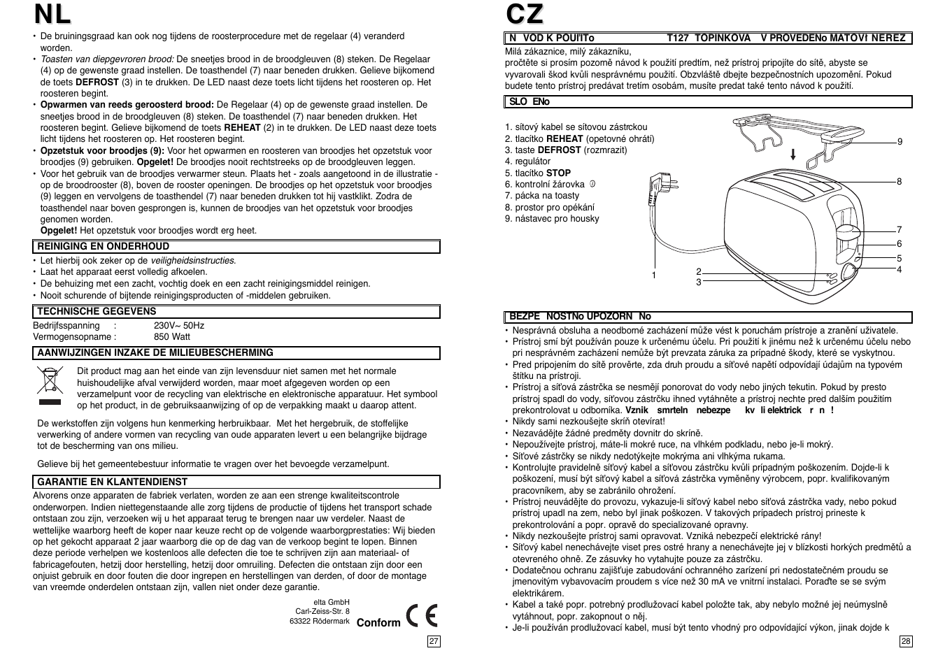 Nl cz cz | Elta T127 User Manual | Page 15 / 18
