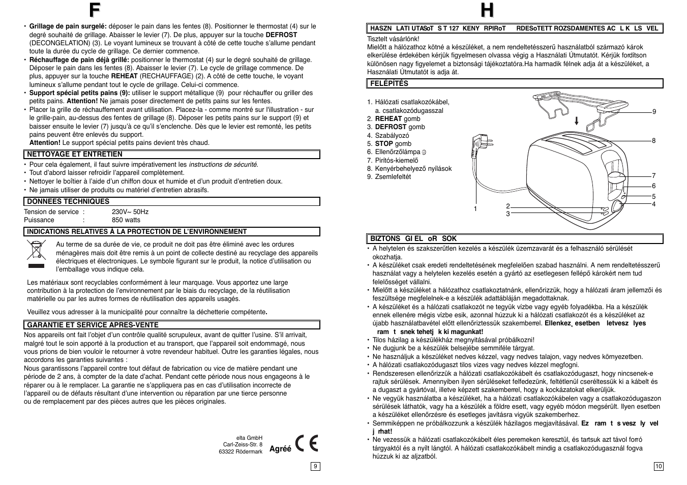Hf f | Elta T127 User Manual | Page 6 / 18