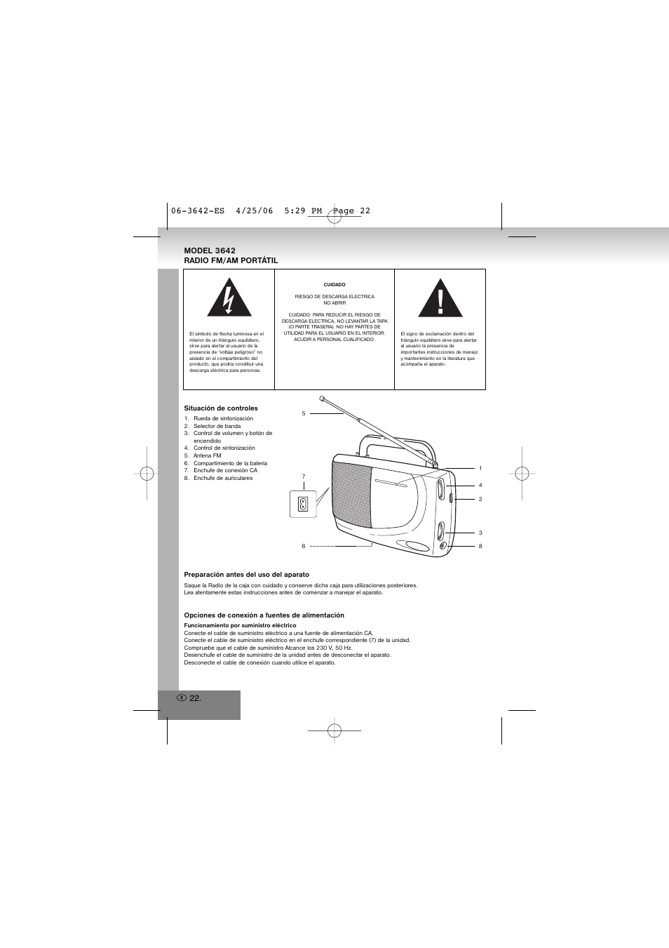 3642-es.pdf, Model 3642 radio fm/am portátil | Elta 3642 User Manual | Page 22 / 46