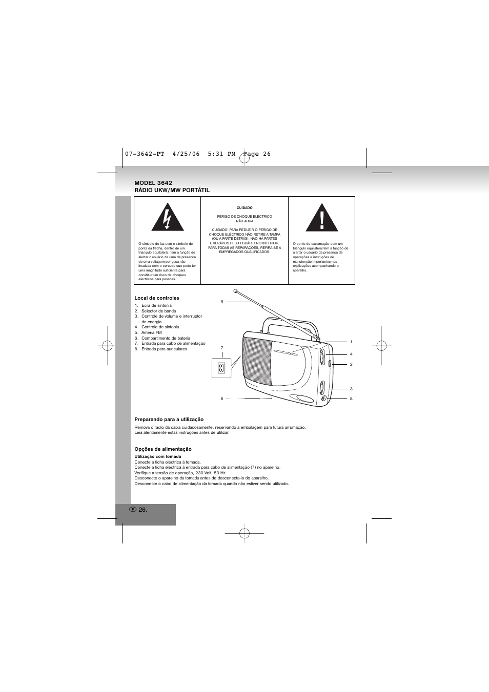3642-pt.pdf, Model 3642 rádio ukw/mw portátil | Elta 3642 User Manual | Page 26 / 46