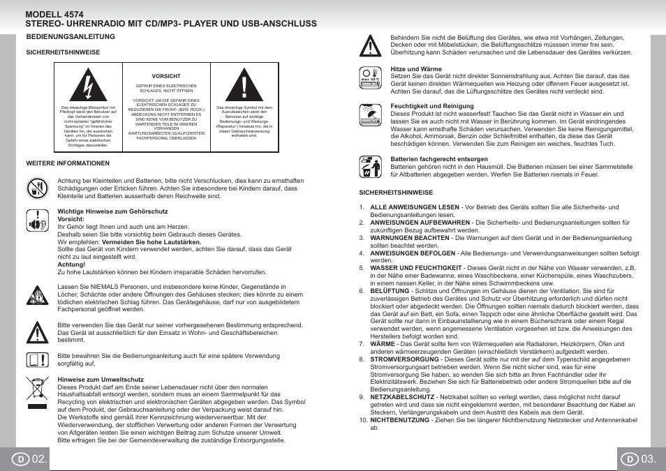 Elta 4574_im p002,03_d.pdf | Elta 4574 User Manual | Page 2 / 85