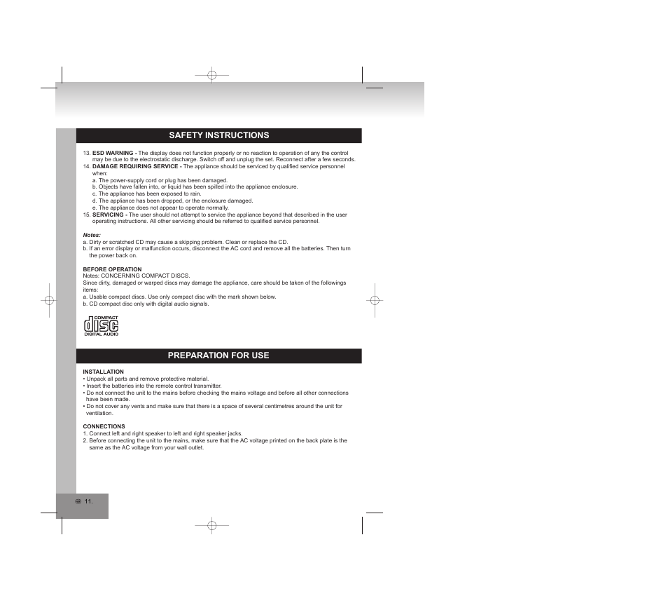 Safety instructions, Preparation for use | Elta 2309 User Manual | Page 11 / 72