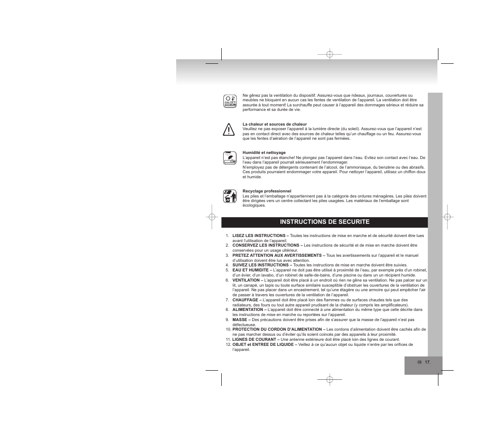 Instructions de securite | Elta 2309 User Manual | Page 17 / 72