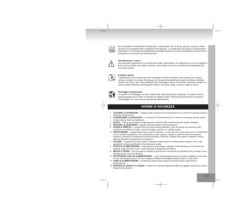 Norme di sicurezza | Elta 2309 User Manual | Page 31 / 72