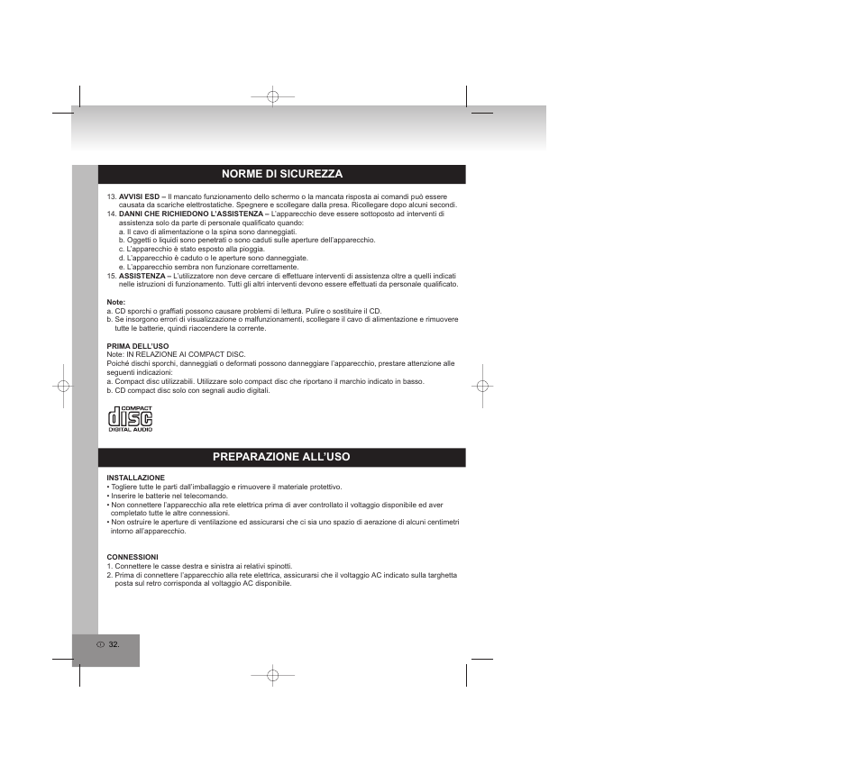 Norme di sicurezza, Preparazione all’uso | Elta 2309 User Manual | Page 32 / 72