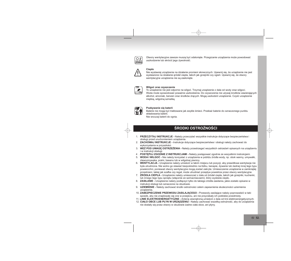 Środki ostrożności | Elta 2309 User Manual | Page 52 / 72