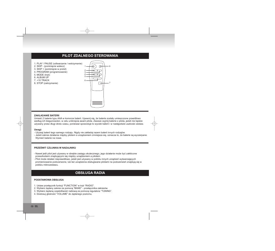 Pilot zdalnego sterowania, Obsługa radia | Elta 2309 User Manual | Page 55 / 72