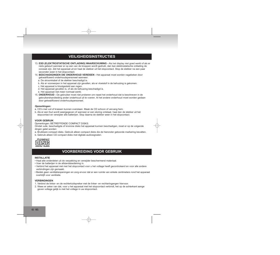 Veiligheidsinstructies, Voorbereiding voor gebruik | Elta 2309 User Manual | Page 60 / 72