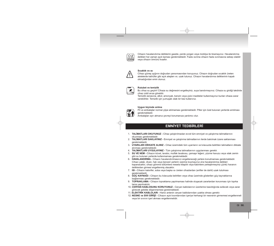 Emniyet tedbirleri | Elta 2309 User Manual | Page 66 / 72