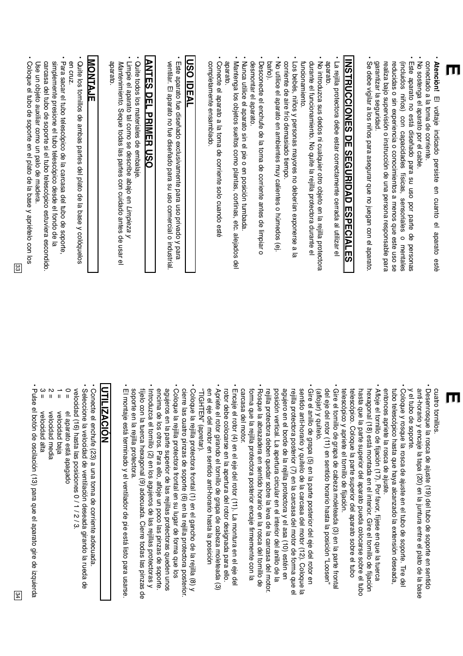Instrucciones de seguridad especiales, Uso ideal, Antes del primer uso | Mont aje, Utilización | Elta 9050N5 User Manual | Page 18 / 42