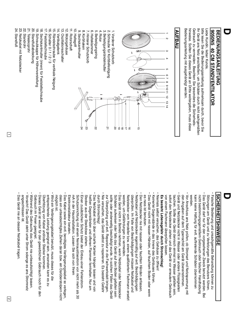 Aufbau, Sicherheitshinweise | Elta 9050N5 User Manual | Page 2 / 42