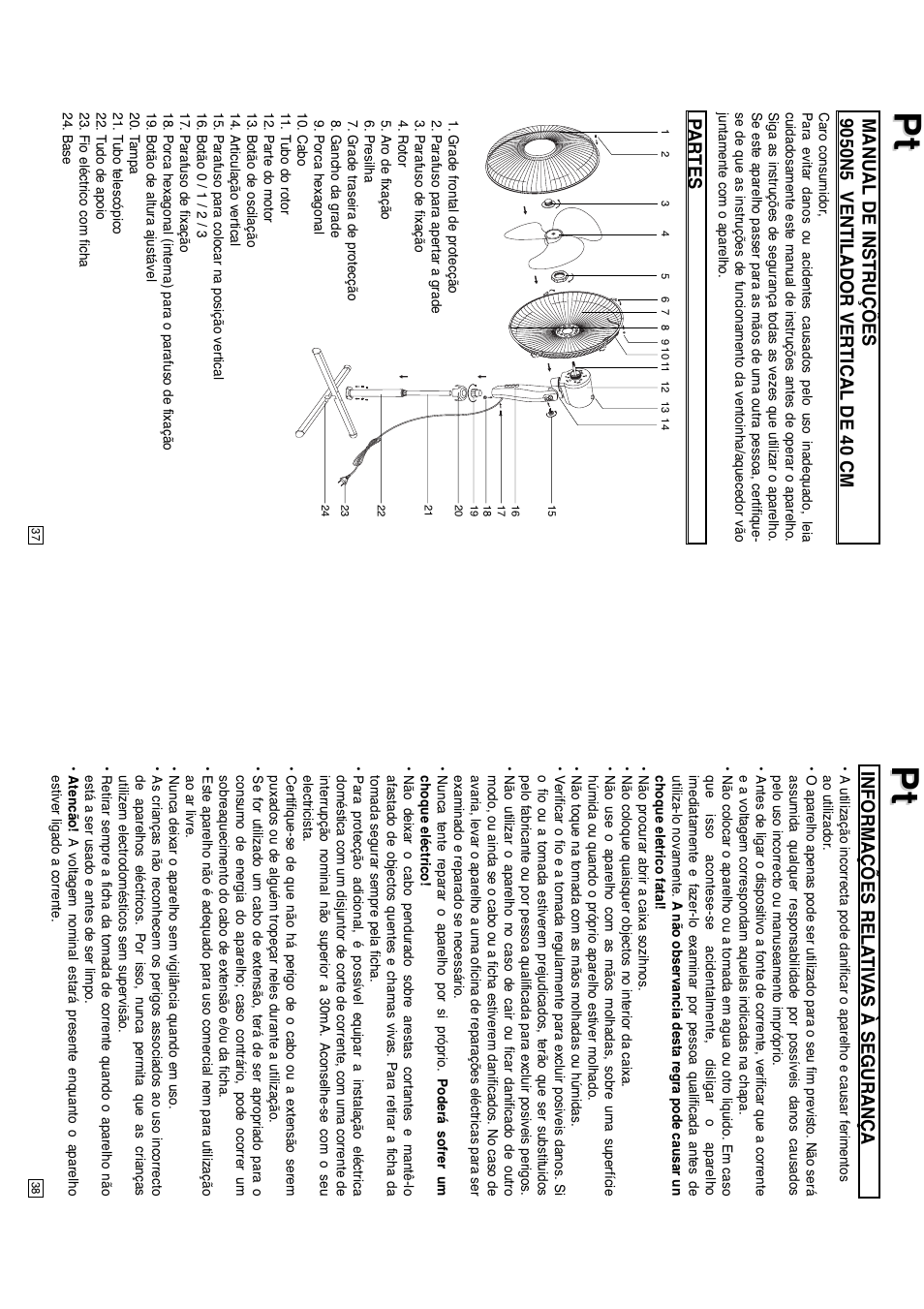 Partes, Informações rela tiv as à segurança | Elta 9050N5 User Manual | Page 20 / 42