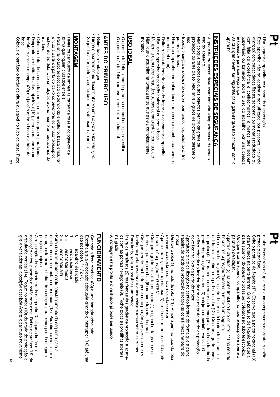 Instruções especiais de segurança, Uso ideal, Antes do primeiro uso | Mont agem, Funcionament o | Elta 9050N5 User Manual | Page 21 / 42