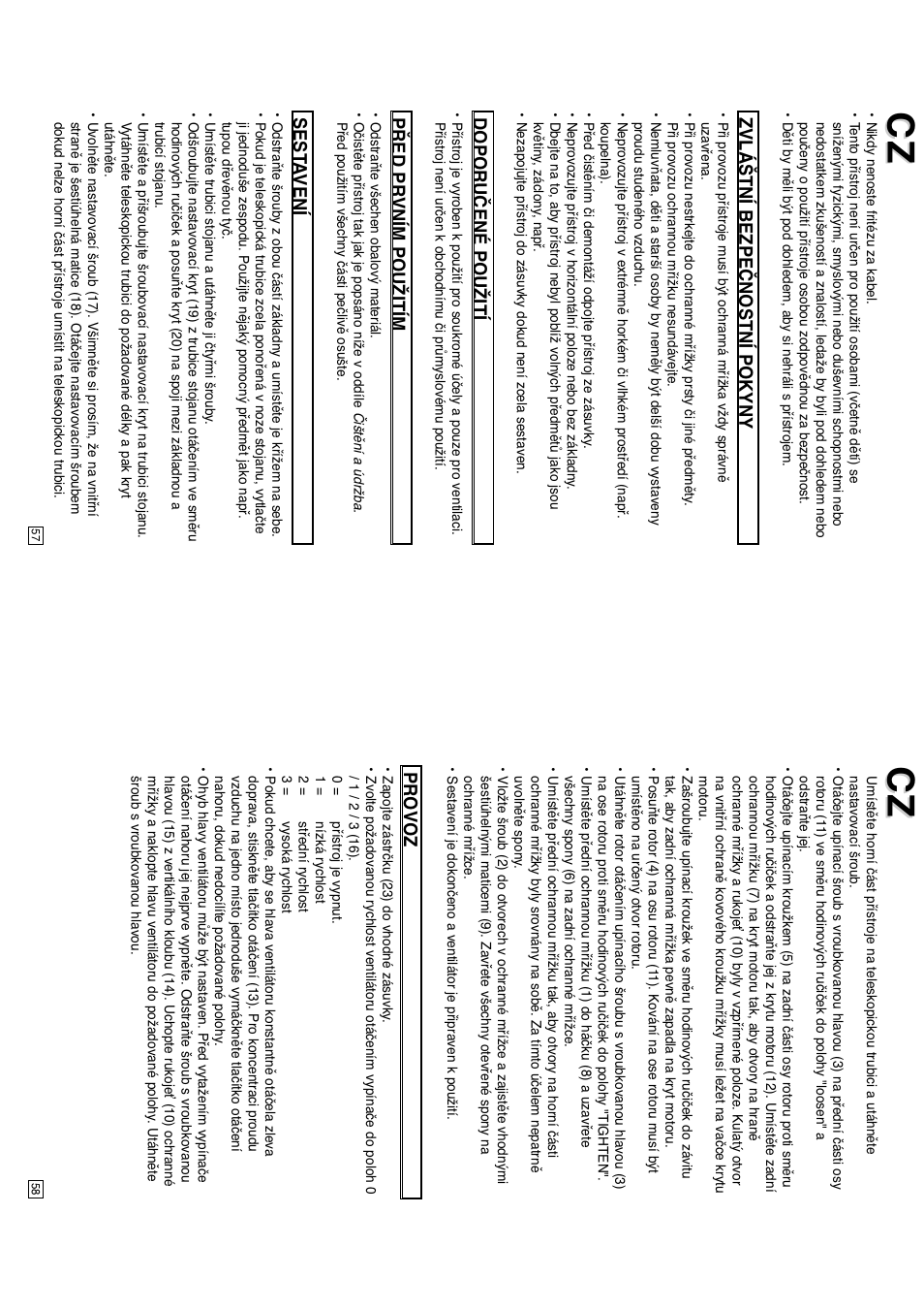 Zvláštní bezpečnostní pokyny, Doporučené použití, Před pr vním použitím | Sest a vení, Provoz | Elta 9050N5 User Manual | Page 30 / 42