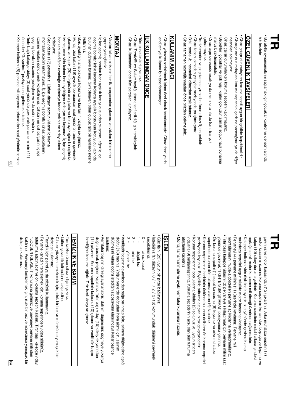 Özel güvenlýk tavsýyelerý, Kullanim amaci, Ýlk kullanimdan önce | Montaj, Ýþlem, Temýzlýk ve bakim | Elta 9050N5 User Manual | Page 33 / 42