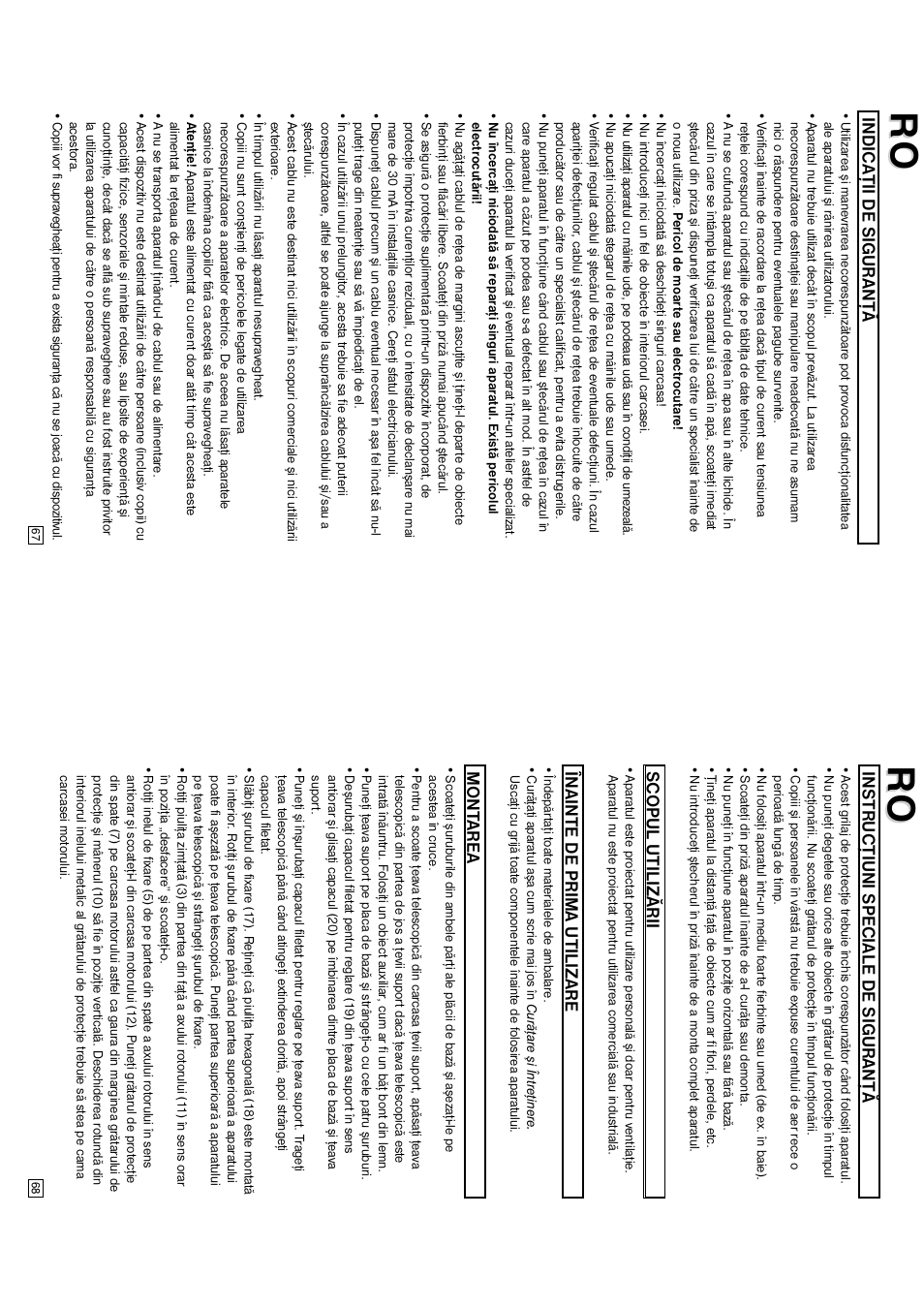 Indicaţii de siguranţă, Instr ucţiuni speciale de siguranţă, Scopul utilizării | În ainte de prima utilizare, Mont area | Elta 9050N5 User Manual | Page 35 / 42