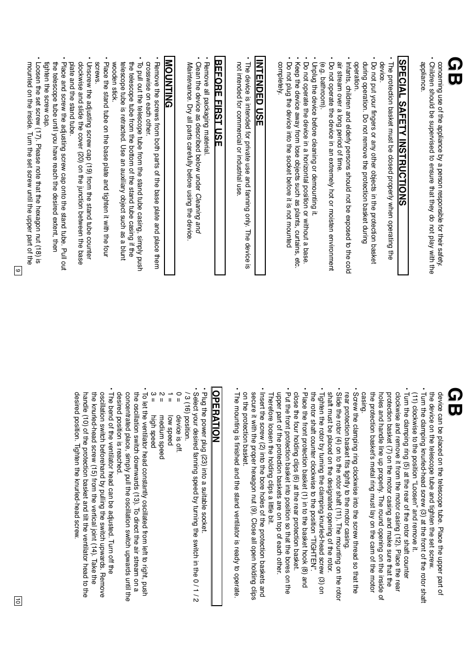 Special safety instructions, Intended use, Before first use | Mounting, Opera tion | Elta 9050N5 User Manual | Page 6 / 42