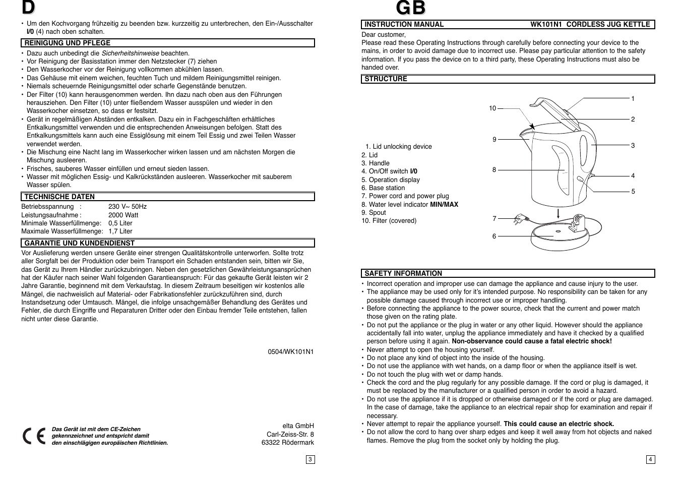 Elta WK101N1 User Manual | Page 3 / 18