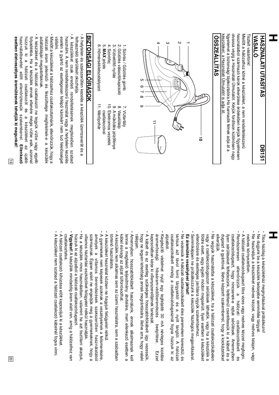 Használa ti ut asítás db151 v a saló, Összeállítás bizt onsági előírások | Elta DB151 User Manual | Page 11 / 42