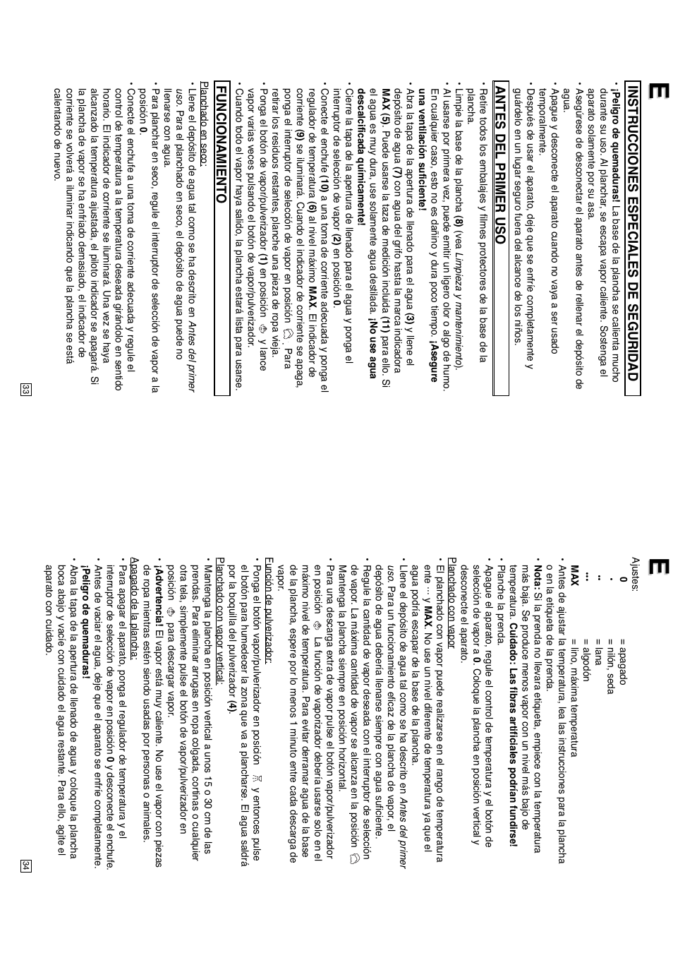 Instrucciones especiales de seguridad, Antes del primer uso, Funcionamient o | Elta DB151 User Manual | Page 18 / 42
