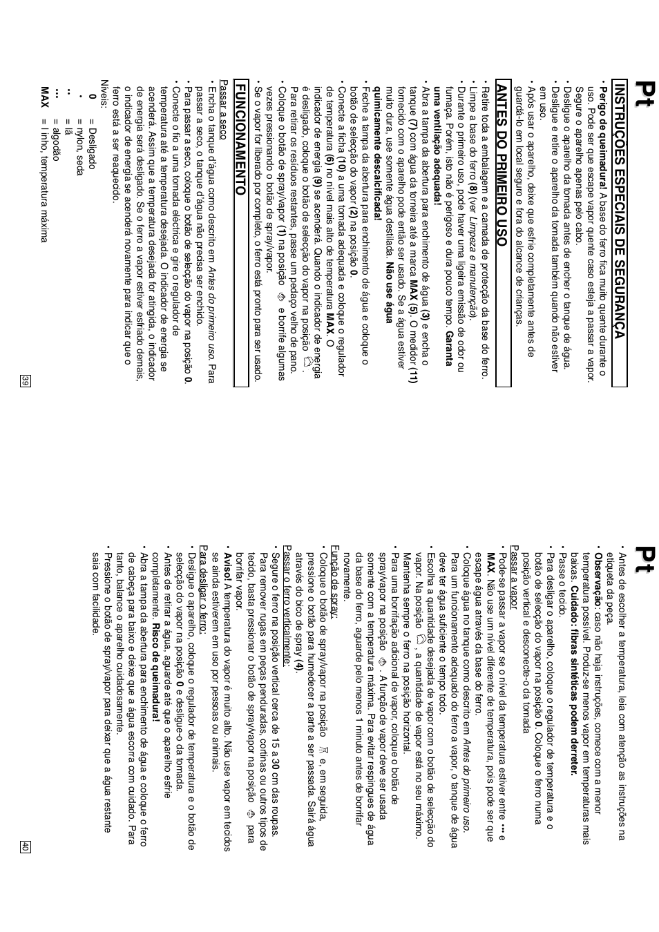 Instruções especiais de segurança, Antes do primeiro uso, Funcionament o | Elta DB151 User Manual | Page 21 / 42