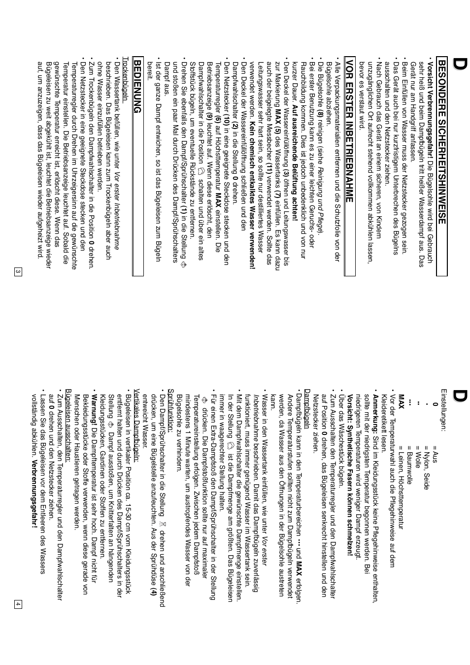 Besondere sicherheitshinweise, Vor erster inbetriebnahme, Bedienung | Elta DB151 User Manual | Page 3 / 42