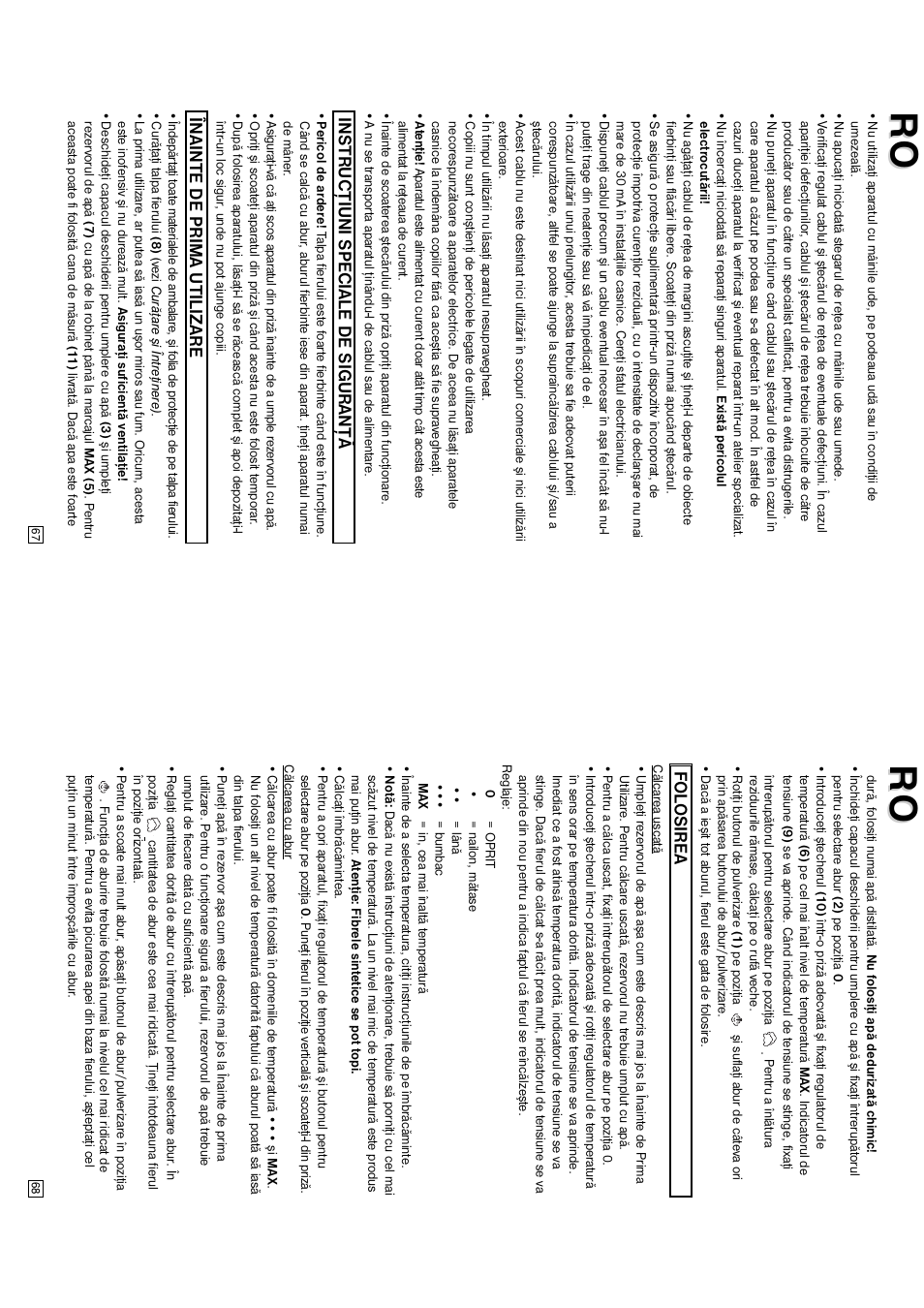 Instr uc ţ iuni speciale de siguran ţ ă, În ainte de prima utilizare, Fo l osirea | Elta DB151 User Manual | Page 35 / 42