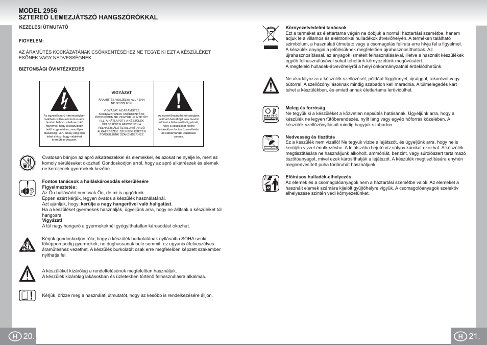 2956 im p20,21_h.pdf, Model 2956 sztereó lemezjátszó hangszórókkal | Elta 2956 User Manual | Page 11 / 31