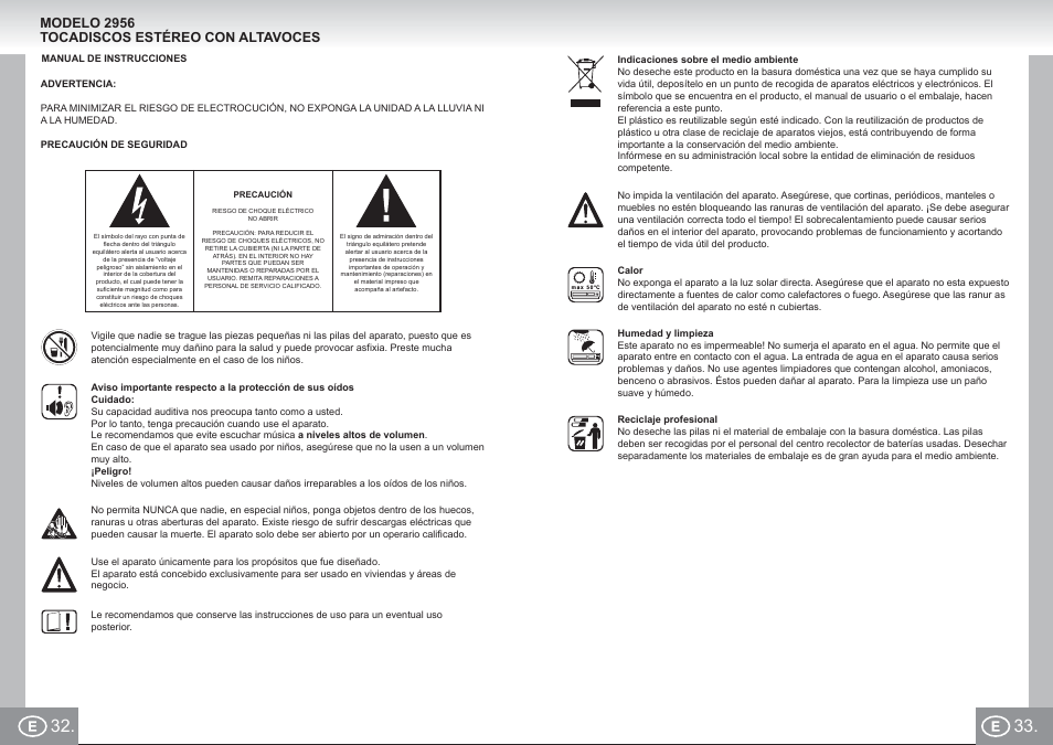 2956 im p32,33_e.pdf, Modelo 2956 tocadiscos estéreo con altavoces | Elta 2956 User Manual | Page 17 / 31