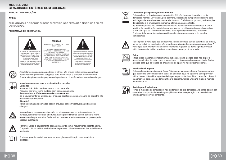 2956 im p38,39_pt.pdf, Modell 2956 gira-discos estéreo com colunas | Elta 2956 User Manual | Page 20 / 31
