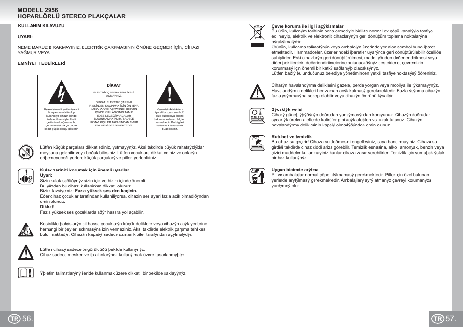 2956 im p56,57_tr.pdf, Modell 2956 hoparlörlü stereo plakçalar | Elta 2956 User Manual | Page 29 / 31