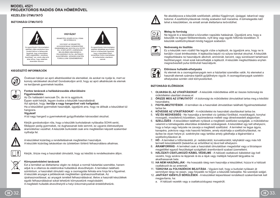 4521 im p032,33_h.pdf, Model 4521 projektoros radiós óra hőmérővel | Elta 4521 User Manual | Page 17 / 71