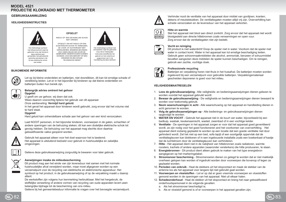 4521 im p082,83_nl.pdf, Model 4521 projectie klokradio met thermometer | Elta 4521 User Manual | Page 42 / 71