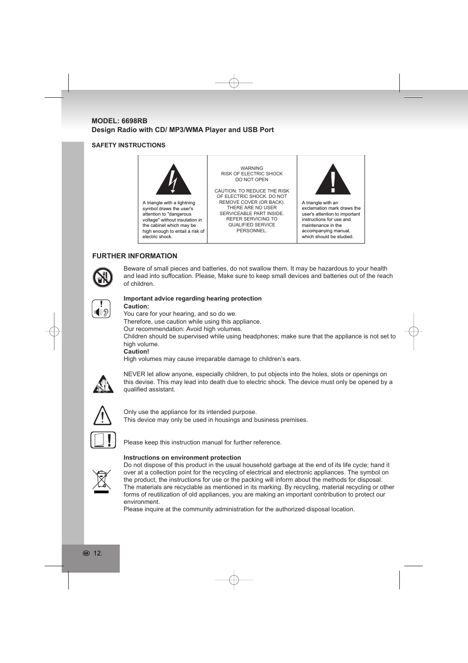 Elta 6698RB User Manual | Page 12 / 142
