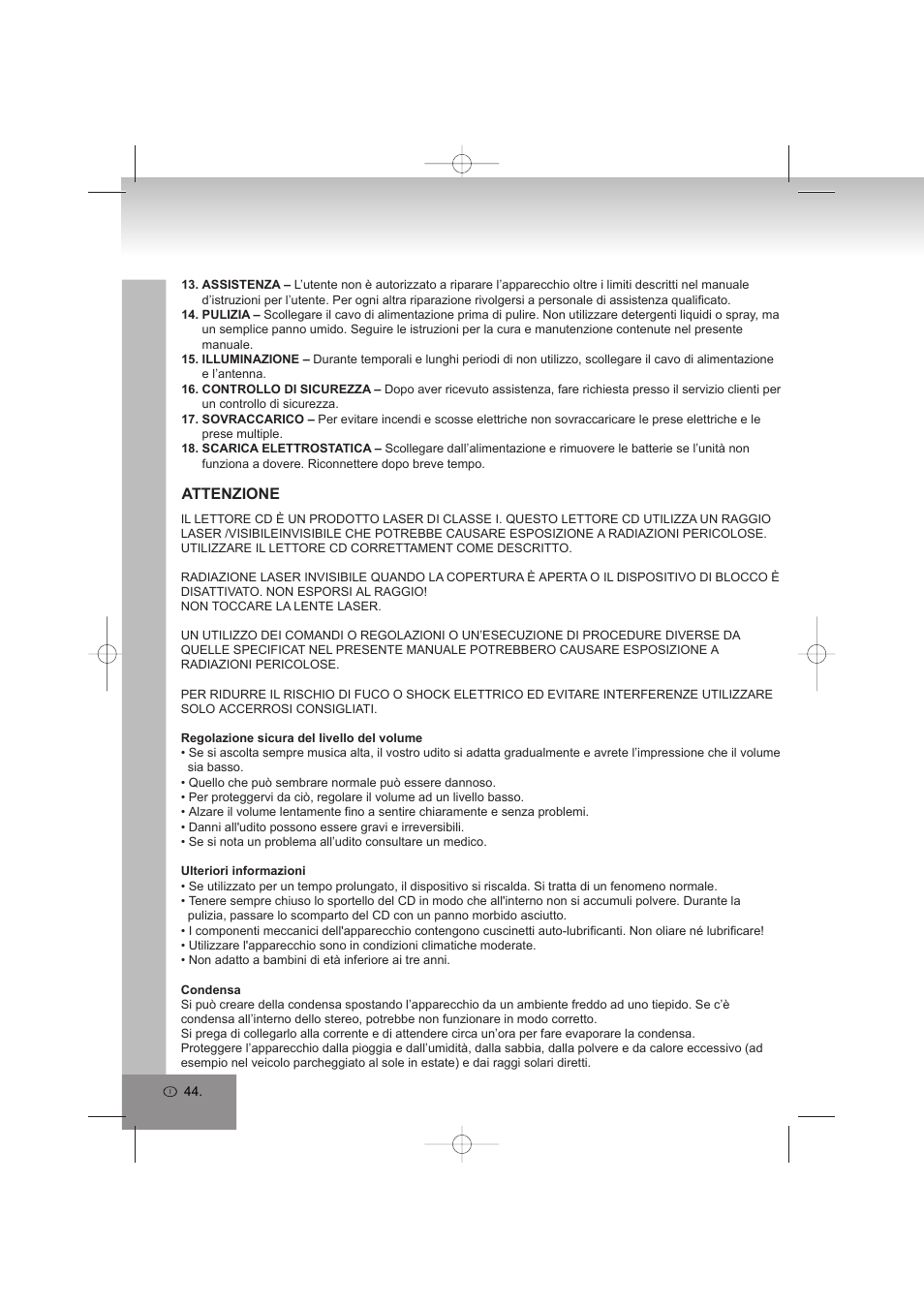 Attenzione | Elta 6698RB User Manual | Page 44 / 142