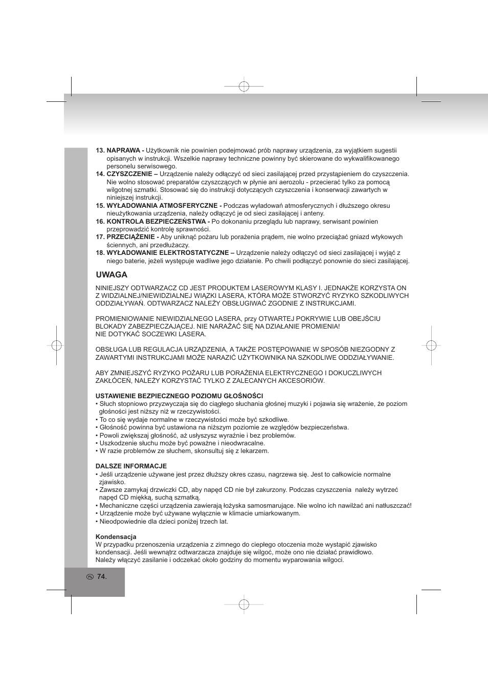 Uwaga | Elta 6698RB User Manual | Page 74 / 142