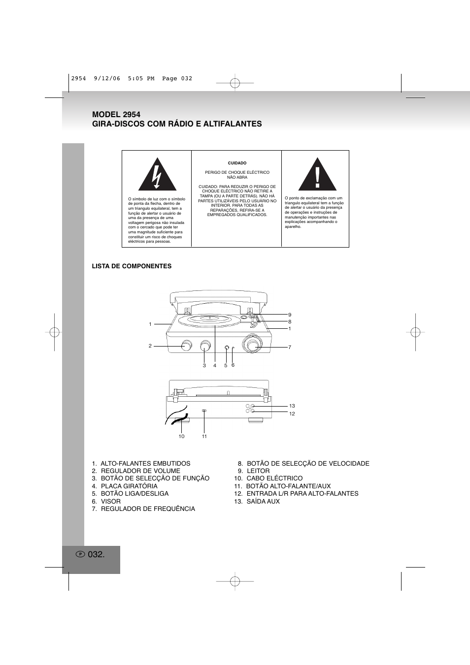 Model 2954 gira-discos com rádio e altifalantes | Elta 2954 User Manual | Page 32 / 56