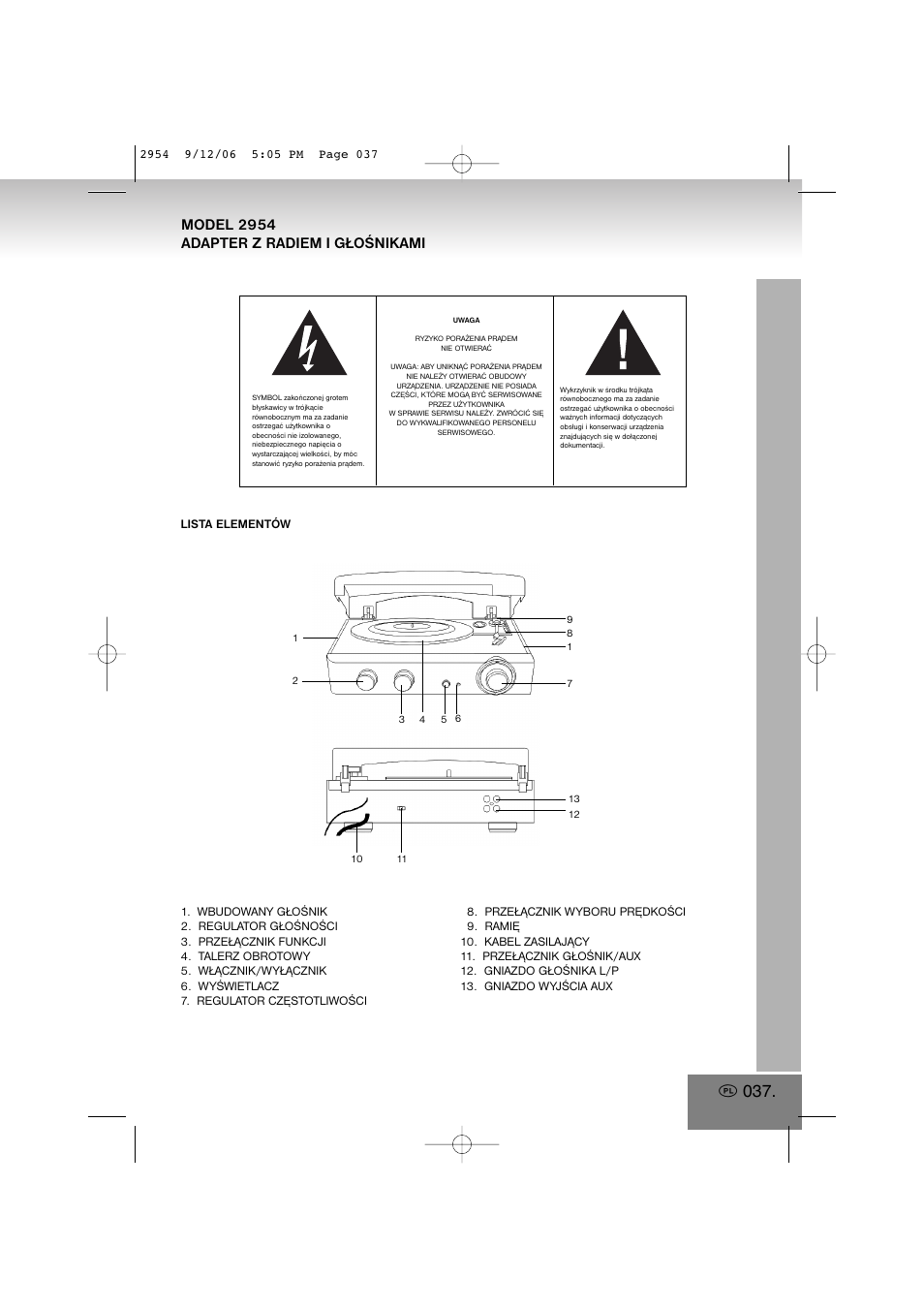 Model 2954 adapter z radiem i głośnikami | Elta 2954 User Manual | Page 37 / 56