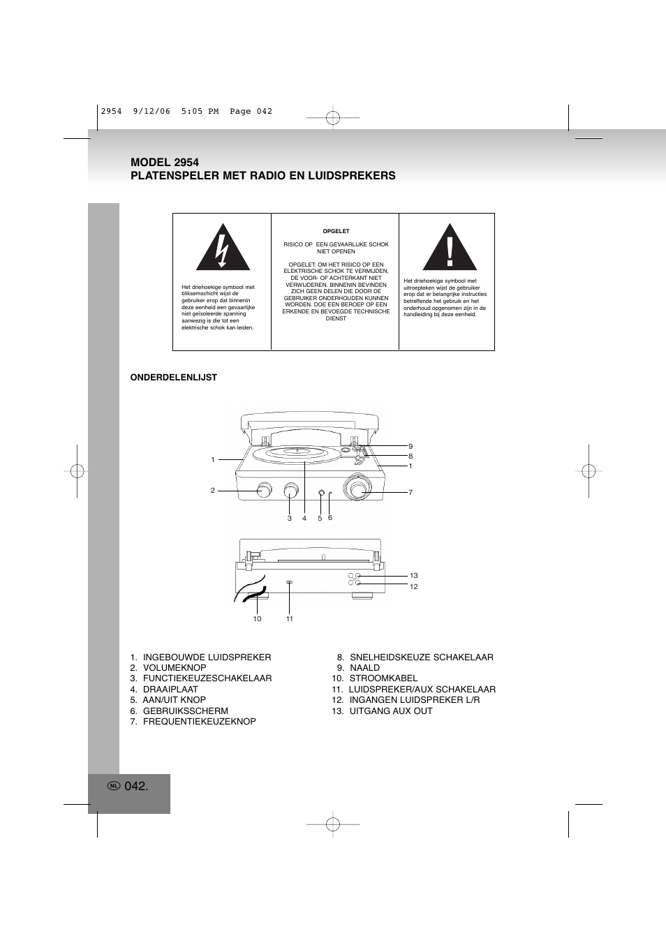 Model 2954 platenspeler met radio en luidsprekers | Elta 2954 User Manual | Page 42 / 56