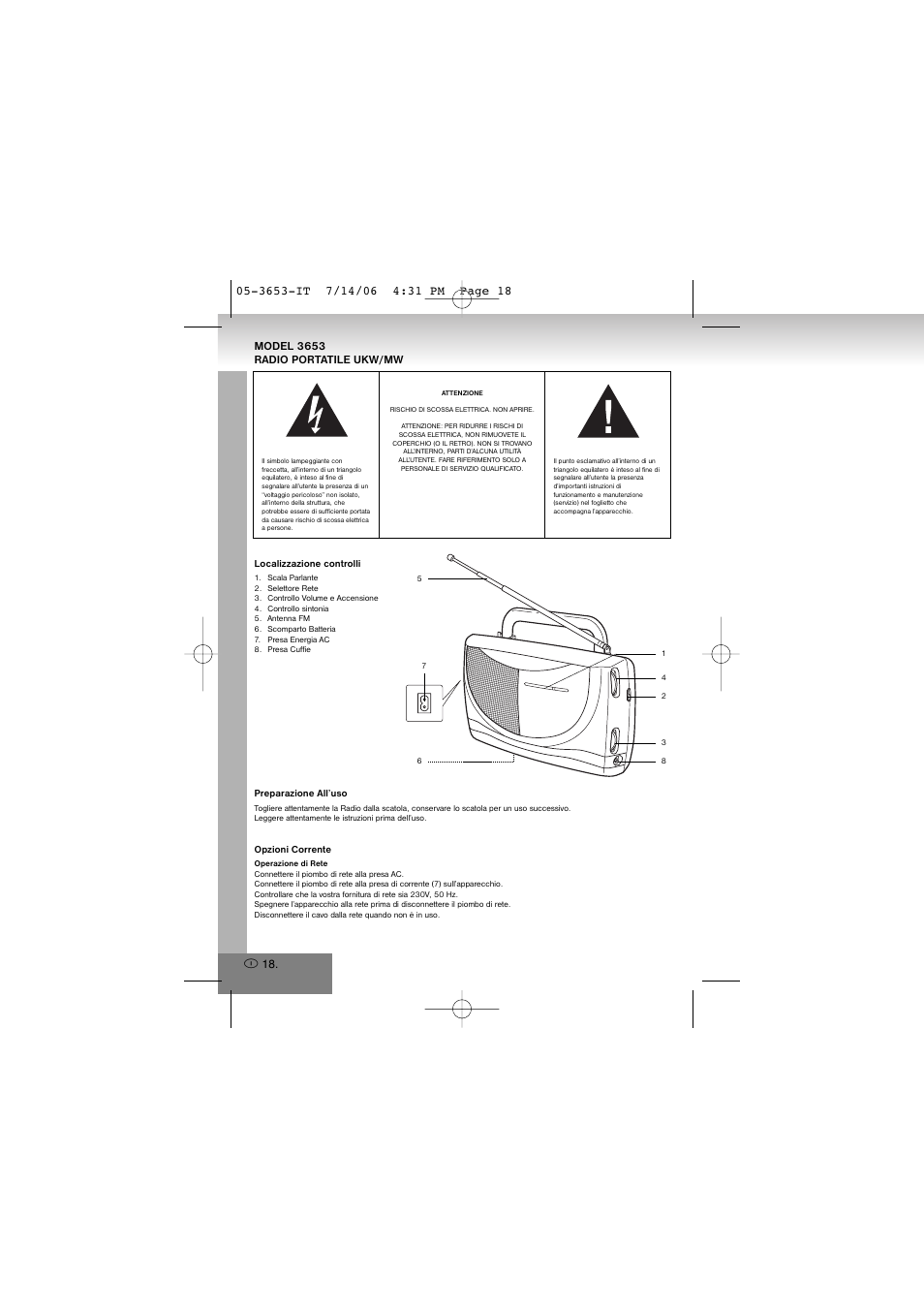 3653-it.pdf, Model 3653 radio portatile ukw/mw | Elta 3653 User Manual | Page 18 / 46