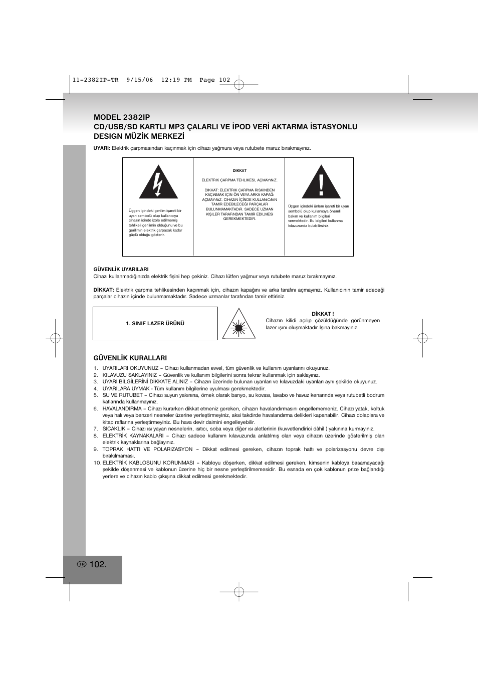 2382ip.pdf, Güvenlýk kurallari | Elta 2382IP User Manual | Page 102 / 112