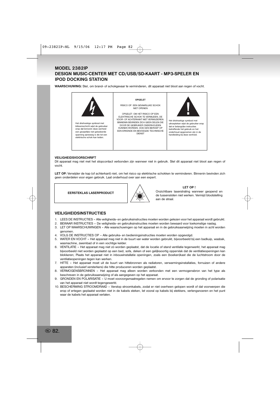 2382ip.pdf, Veiligheidsinstructies | Elta 2382IP User Manual | Page 82 / 112