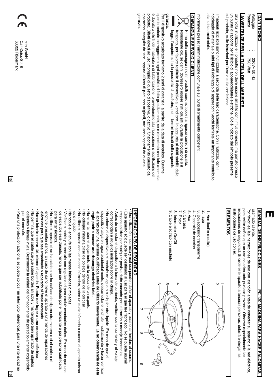 Ie e | Elta PC120 User Manual | Page 9 / 16