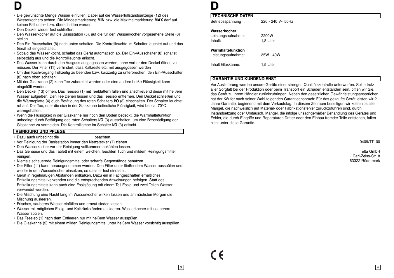 Elta TT100 User Manual | Page 3 / 23