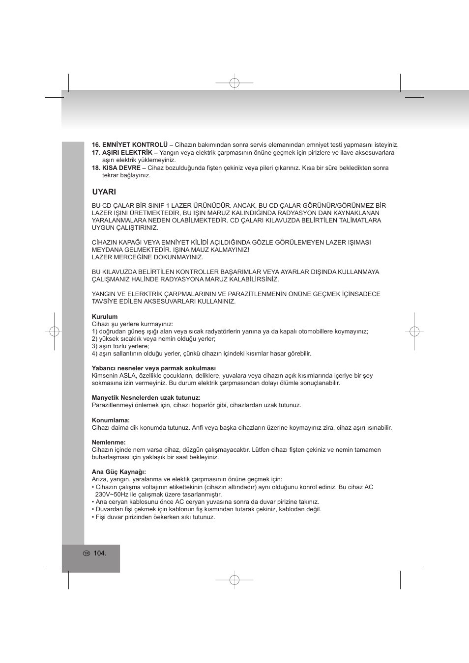 Uyari | Elta 2402N User Manual | Page 104 / 142
