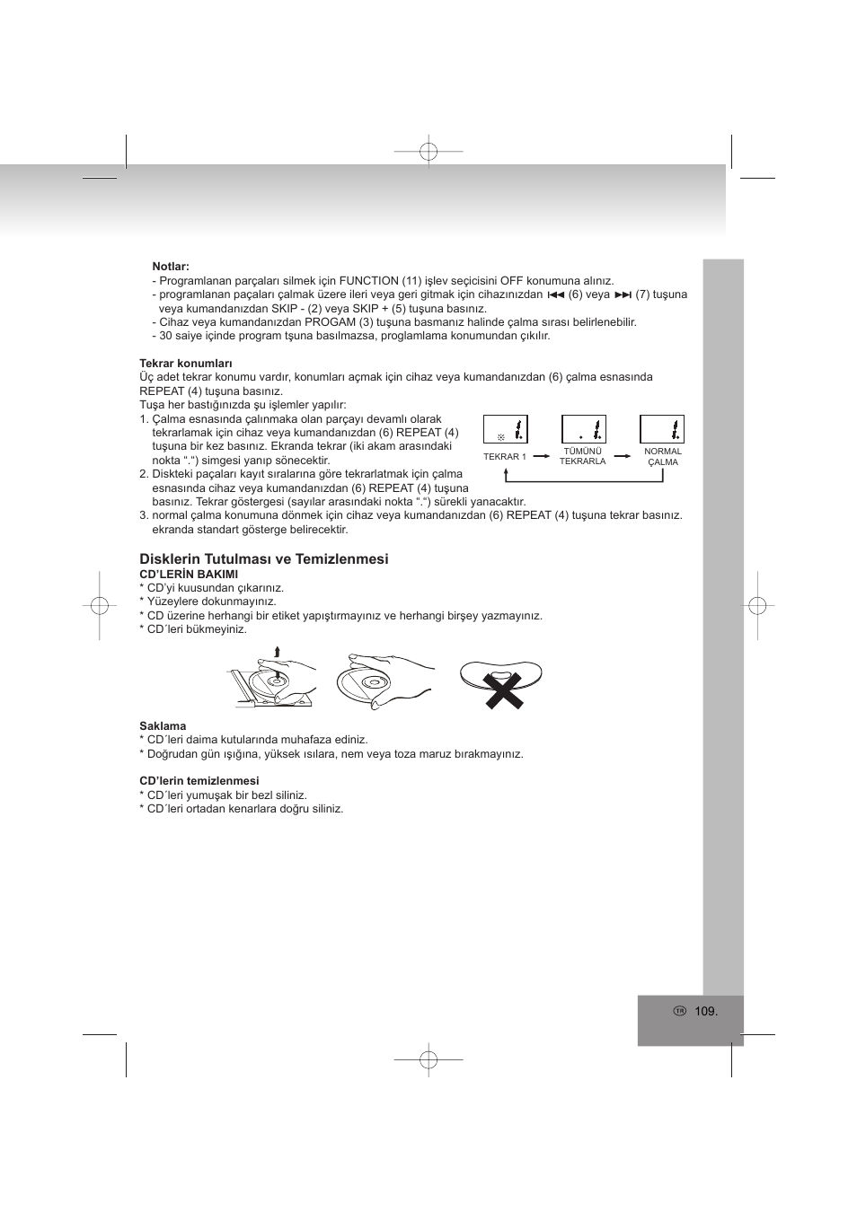 Disklerin tutulması ve temizlenmesi | Elta 2402N User Manual | Page 109 / 142