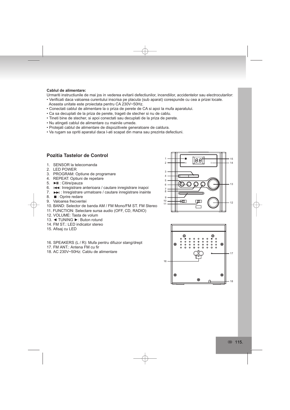 Pozitia tastelor de control | Elta 2402N User Manual | Page 115 / 142